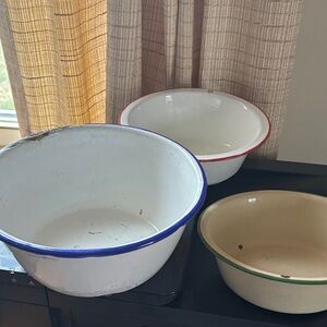Set of Three Vintage Enamel Bowls